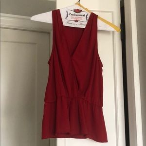 Red peplum sheer top